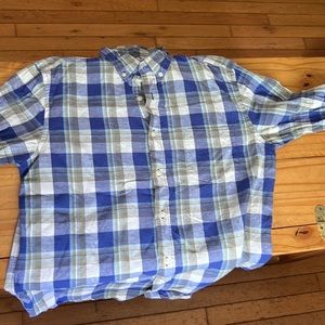 Green and blue plaid button up shirt
